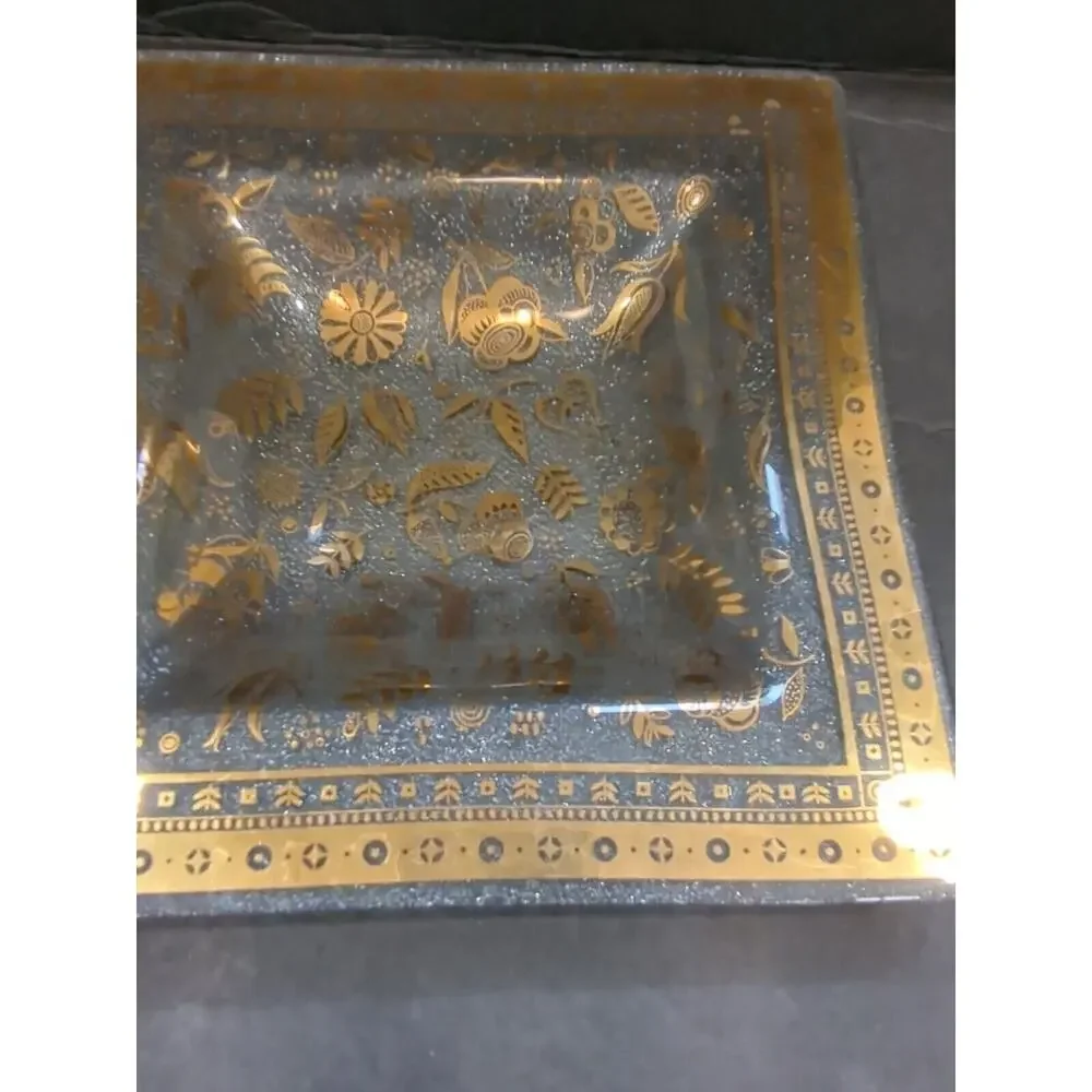 Vintage Mid Century‎ Modern gold floral glass serving tray